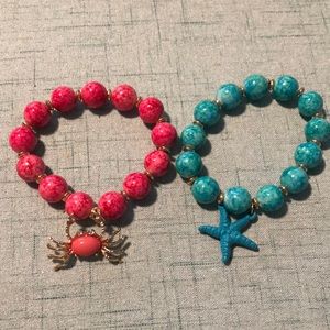 Pink and Blue Pair of Crab and Starfish Stretch Bracelets